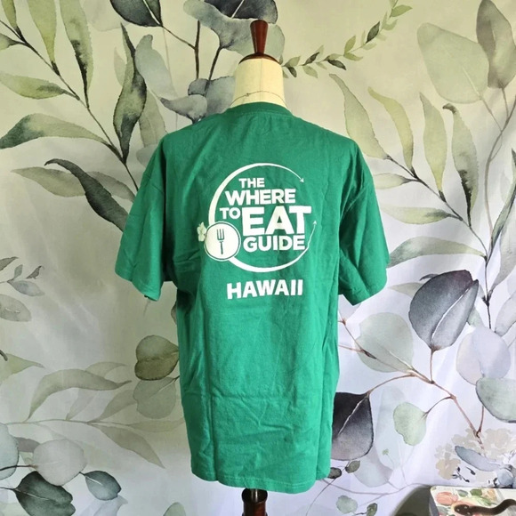 HANES | The Where To Eat Guide Hawaii Unisex Shirt in Green sz XL - Picture 3 of 7